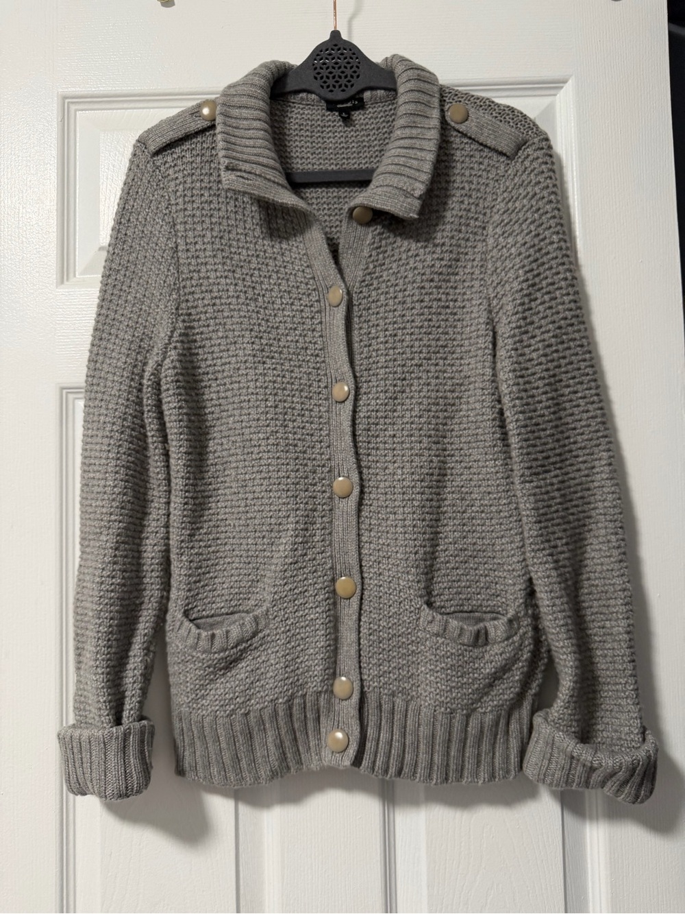 Talbots Women’s Large Gray Wool Angora Cashmere Blend Cardigan Sweater